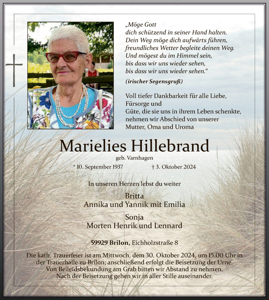  Traueranzeige für Marielies Hillebrand vom 19.10.2024 aus WA