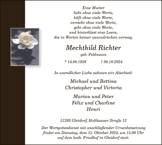Traueranzeige von Mechthild Richter von WA