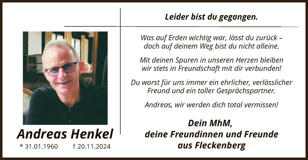  Traueranzeige für Andreas Henkel vom 30.11.2024 aus WA
