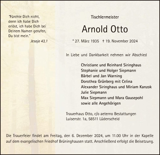 Traueranzeige von Arnold Otto von WA