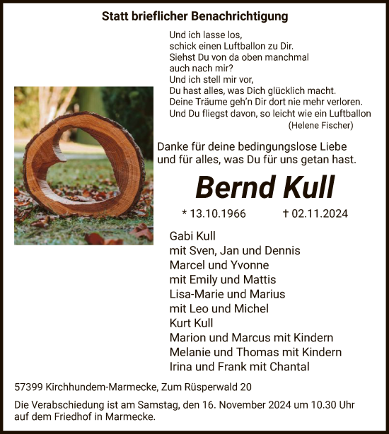 Traueranzeige von Bernd Kull von WA