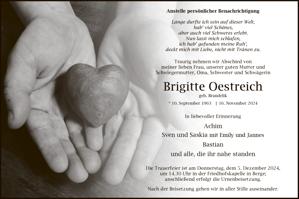  Traueranzeige für Brigitte Oestreich vom 30.11.2024 aus WA