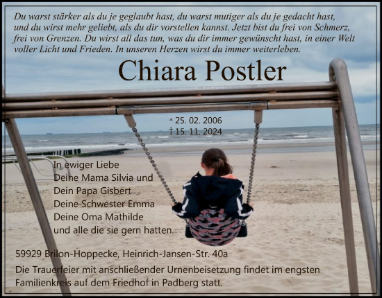 Traueranzeige von Chiara Postler von WA