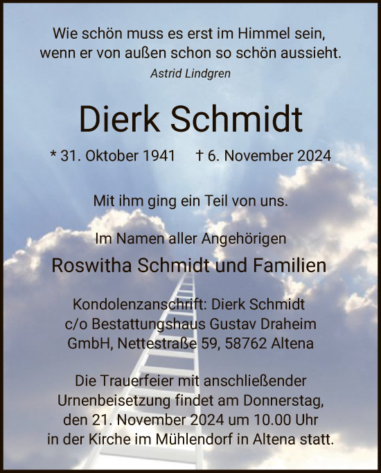Traueranzeige von Dierk Schmidt von WA
