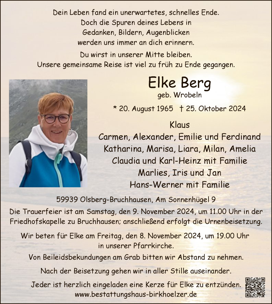  Traueranzeige für Elke Berg vom 02.11.2024 aus WA