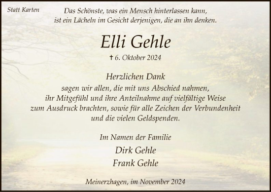 Traueranzeige von Elli Gehle von WA