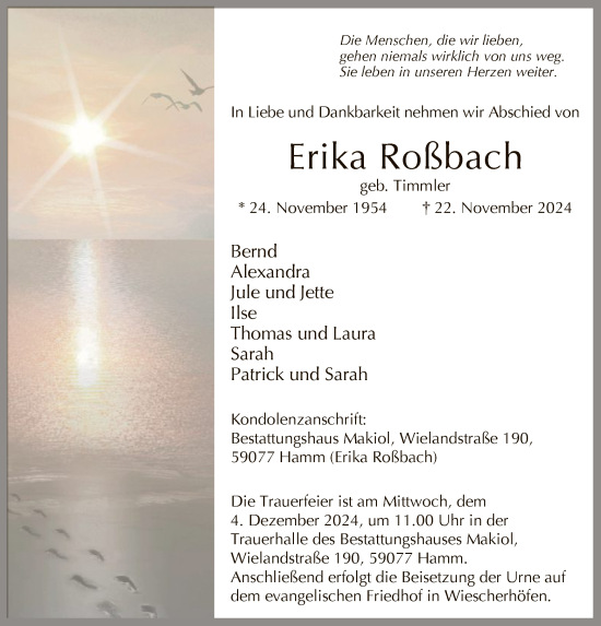 Traueranzeige von Erika Roßbach von WA