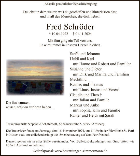 Traueranzeige von Fred Schröder von WAWA