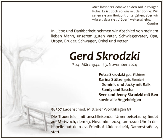 Traueranzeige von Gerd Skrodzki von WA