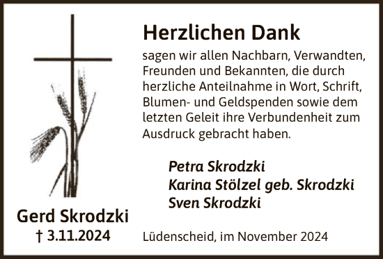 Traueranzeige von Gerd Skrodzki von WA