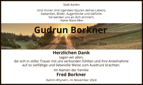 Traueranzeige von Gerun Borkner von WA