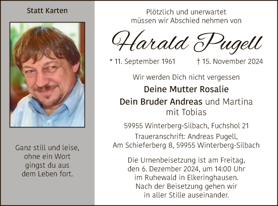 Traueranzeige von Harald Pugell von WA