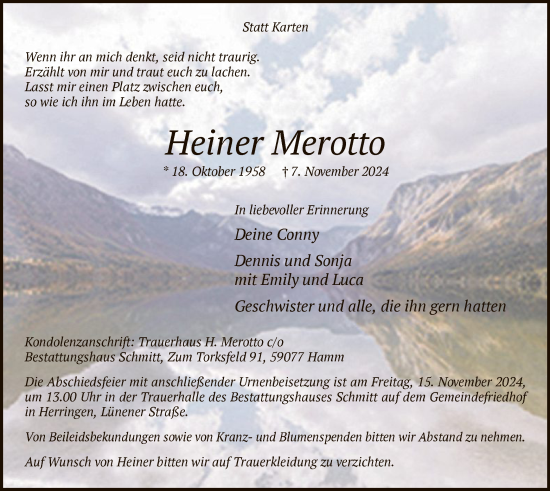 Traueranzeige von Heiner Merotto von WA