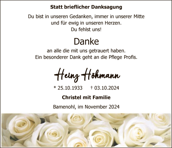 Traueranzeige von Heinnz Höhmann von WA