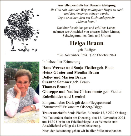 Traueranzeige von Helga Braun von WA