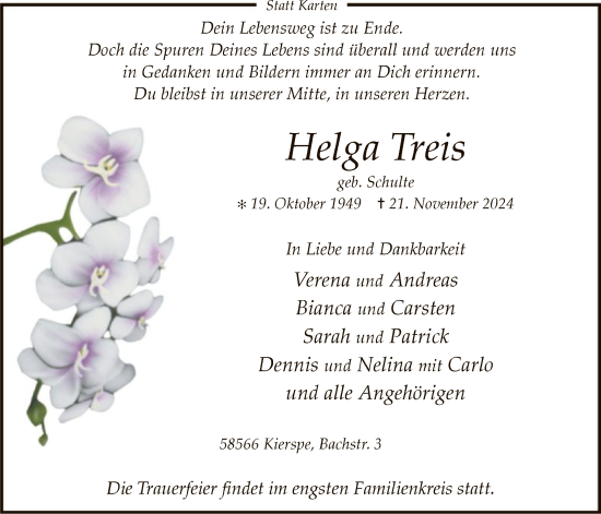 Traueranzeige von Helga Treis von WA