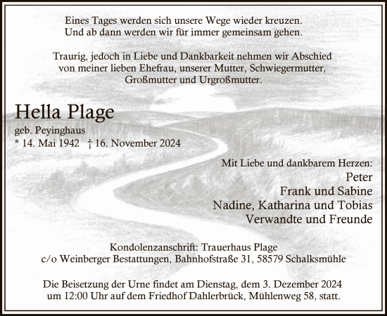 Traueranzeige von Hella Plage von WA