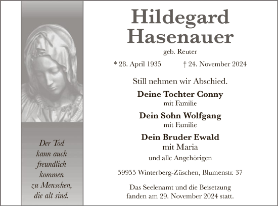 Traueranzeige von Hildegard Hasenauer von WA