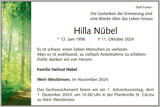 Traueranzeige von Hildegard Nübel von WA