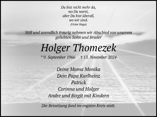 Traueranzeige von Holger Thomezek von WA