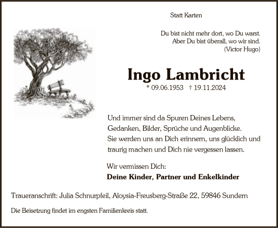 Traueranzeige von Ingo Lambricht von WA