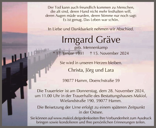 Traueranzeige von Irmgard Gräve von WA