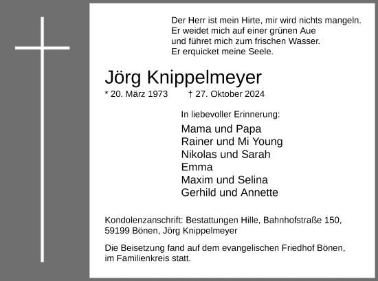 Traueranzeige von Jörg Knippelmeyer von WA
