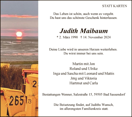 Traueranzeige von Judith Maibaum von WA