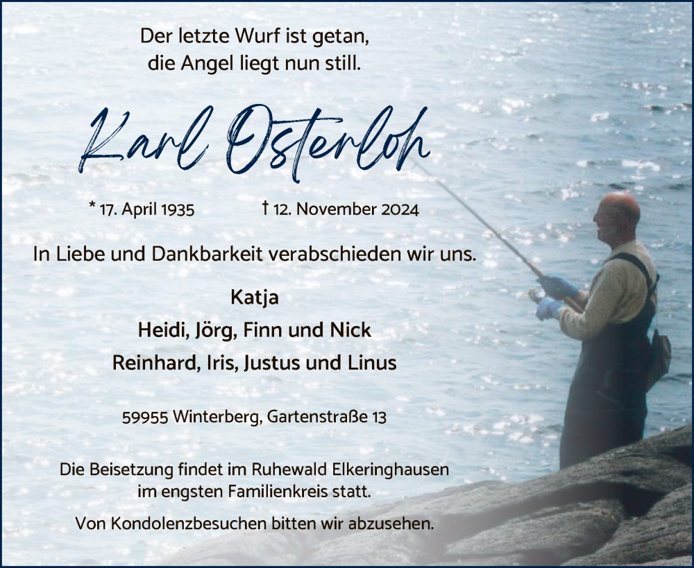  Traueranzeige für Karl Osterloh vom 16.11.2024 aus WA