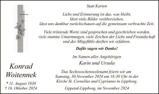 Traueranzeige von Konrad Woitennek von WA