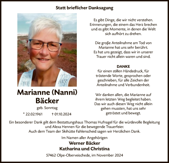 Traueranzeige von Marianne Bäcker von WA