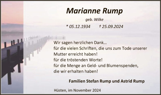 Traueranzeige von Marianne Rump von WA