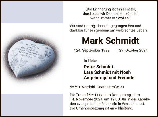 Traueranzeige von Mark Schmidt von WA