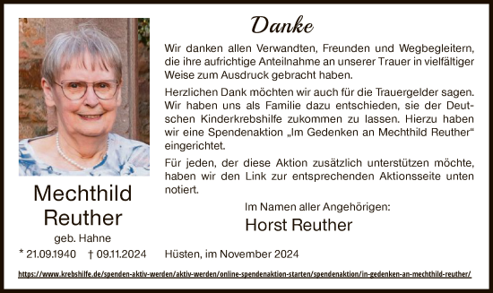 Traueranzeige von Mechthild Reuther von WA