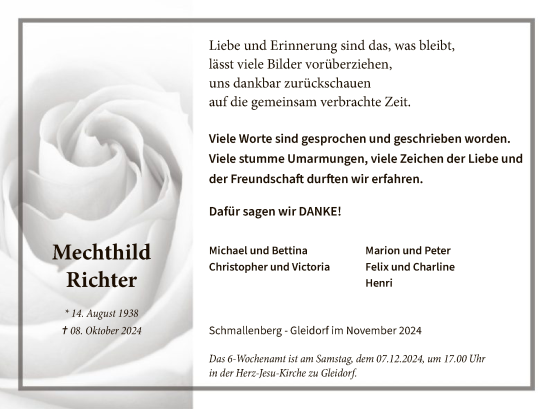 Traueranzeige von Mechthild Richter von WA