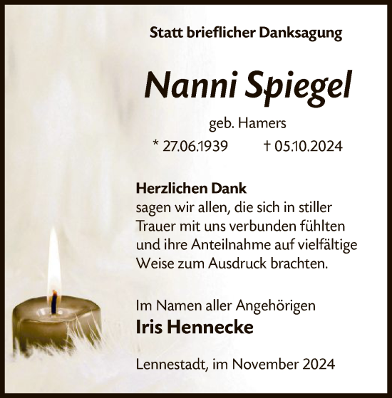 Traueranzeige von Nanni Spiegel von WA