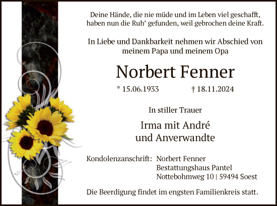 Traueranzeige von Norbert Fenner von WA