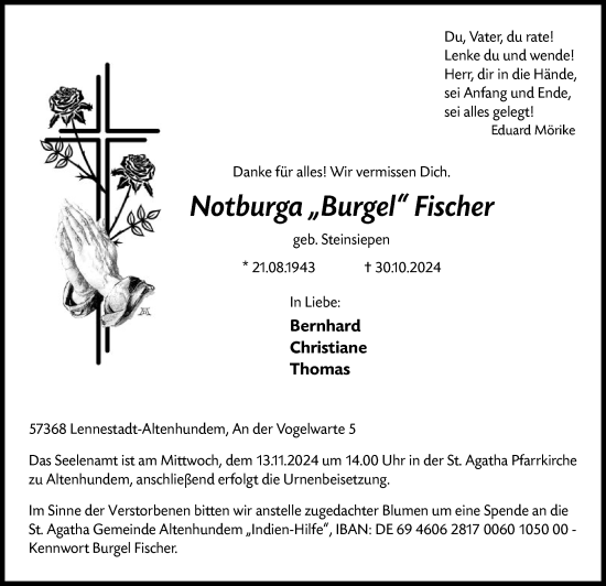 Traueranzeige von Notburga Fischer von WA