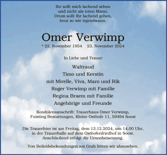 Traueranzeige von Omer Verwimp von WA