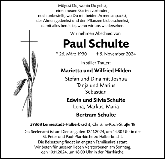 Traueranzeige von Paul Schulte von WA