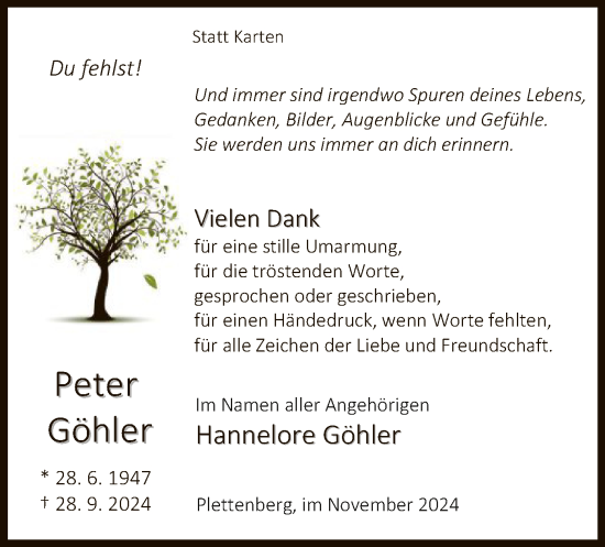 Traueranzeige von Peter Göhler von WA