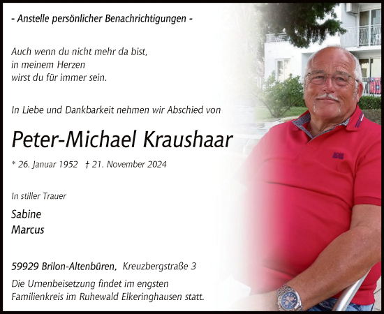 Traueranzeige von Peter-Michael Kraushaar von WA
