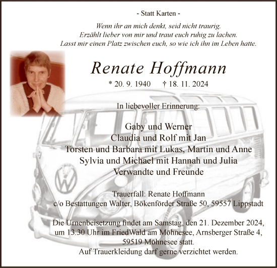 Traueranzeige von Renate Hoffmann von WA