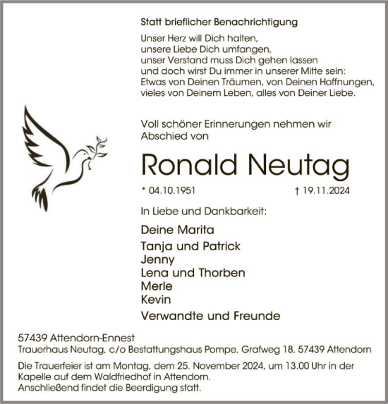 Traueranzeige von Ronald Neutag von WA