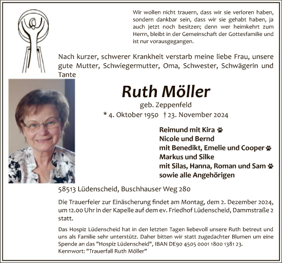 Traueranzeige von Ruth Möller von WA
