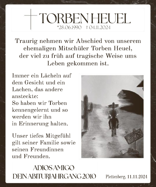 Traueranzeige von Torben Heuel von WA