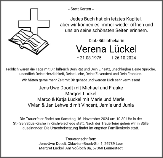 Traueranzeige von Verena Lückel von WA