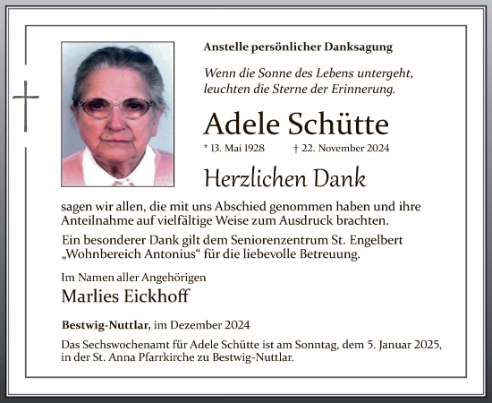 Traueranzeige von Adele Schütte von WA