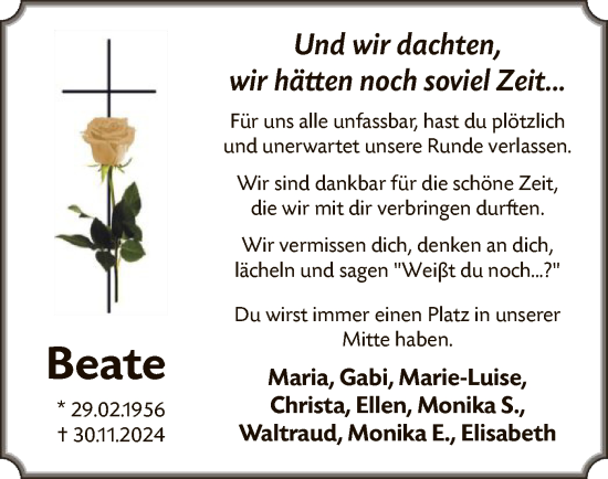 Traueranzeige von Beate Niggemann von WA