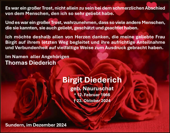 Traueranzeige von Birgit Diederich von WA